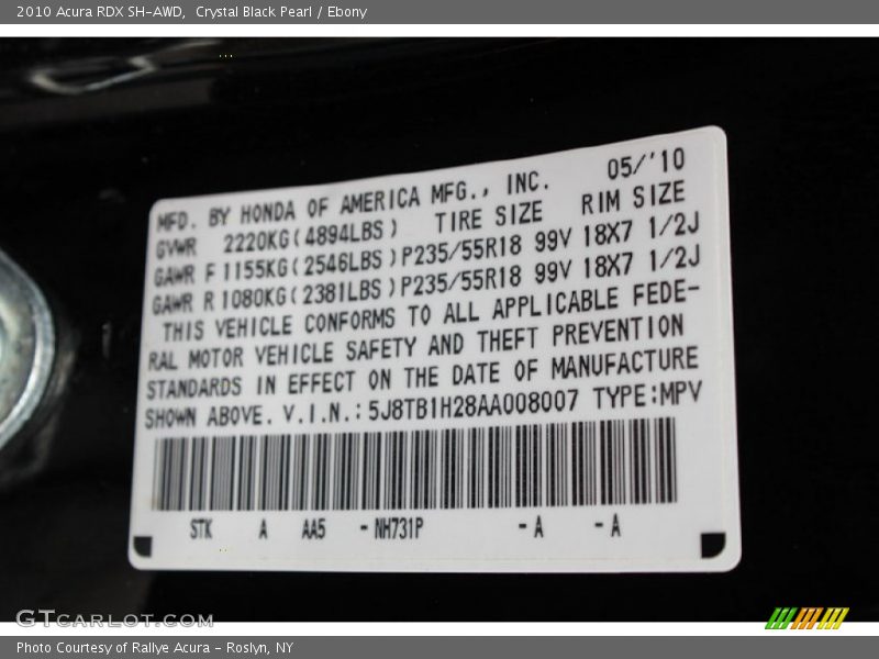 Crystal Black Pearl / Ebony 2010 Acura RDX SH-AWD