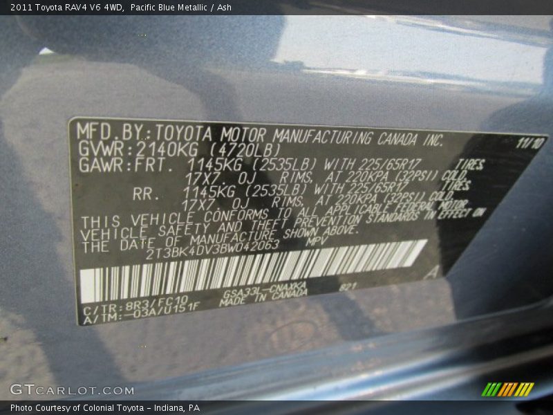 Pacific Blue Metallic / Ash 2011 Toyota RAV4 V6 4WD