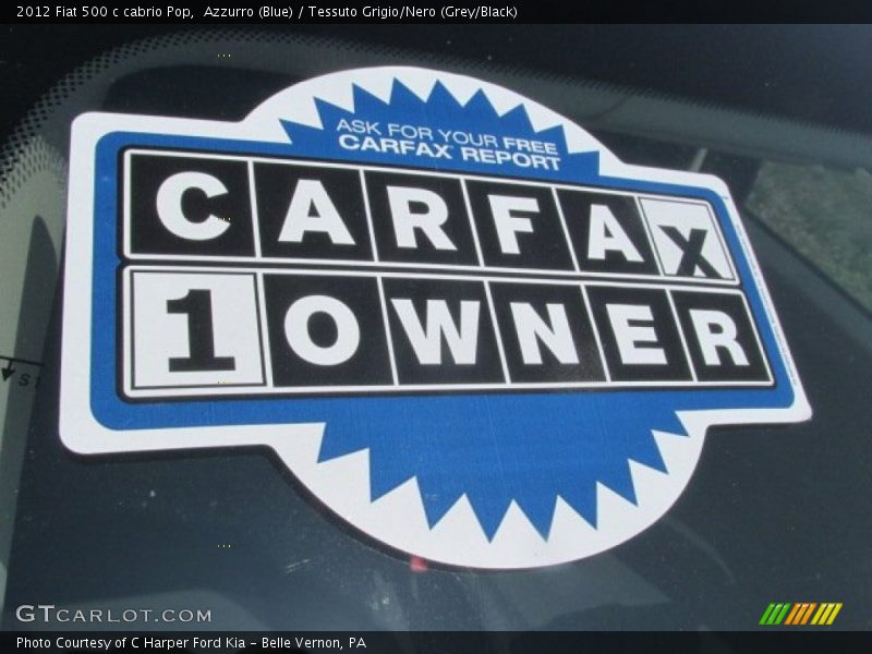 Azzurro (Blue) / Tessuto Grigio/Nero (Grey/Black) 2012 Fiat 500 c cabrio Pop