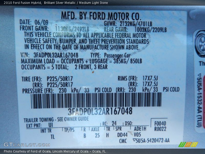 Brilliant Silver Metallic / Medium Light Stone 2010 Ford Fusion Hybrid
