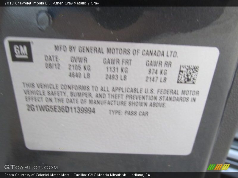 Ashen Gray Metallic / Gray 2013 Chevrolet Impala LT