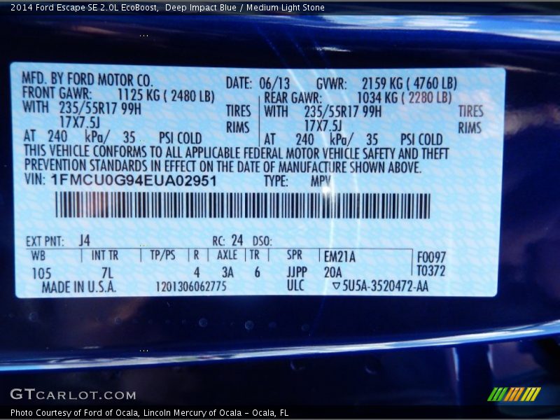 Deep Impact Blue / Medium Light Stone 2014 Ford Escape SE 2.0L EcoBoost