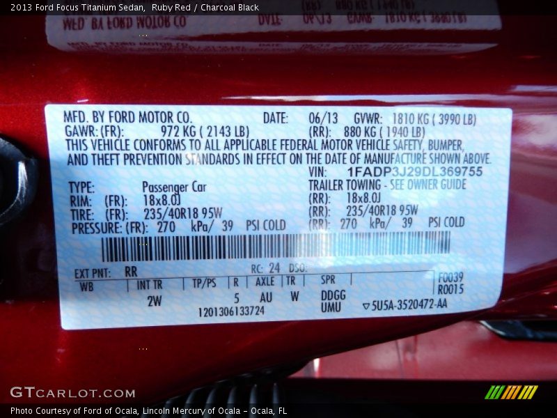 Ruby Red / Charcoal Black 2013 Ford Focus Titanium Sedan