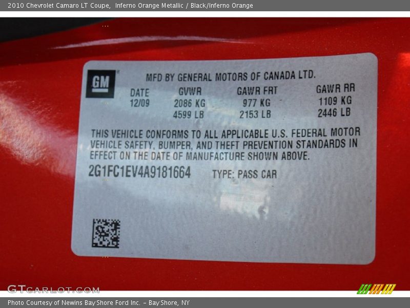 Inferno Orange Metallic / Black/Inferno Orange 2010 Chevrolet Camaro LT Coupe