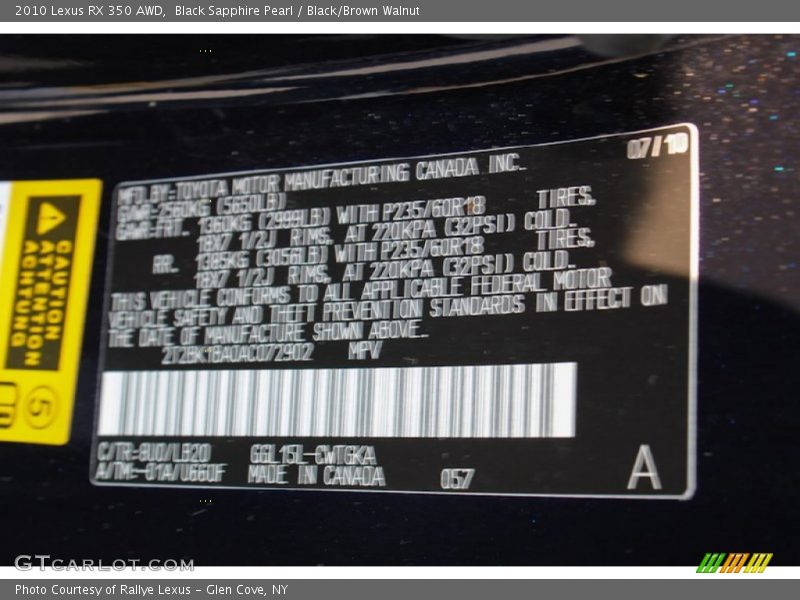 Black Sapphire Pearl / Black/Brown Walnut 2010 Lexus RX 350 AWD