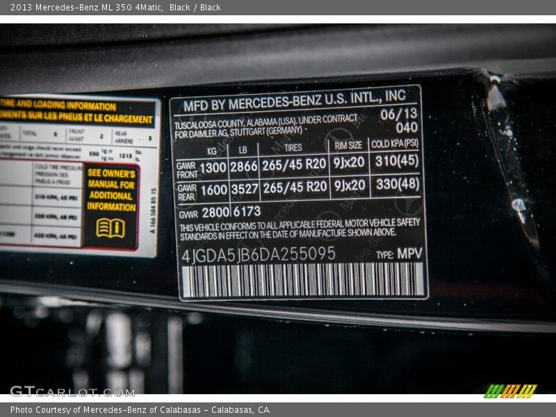 Black / Black 2013 Mercedes-Benz ML 350 4Matic