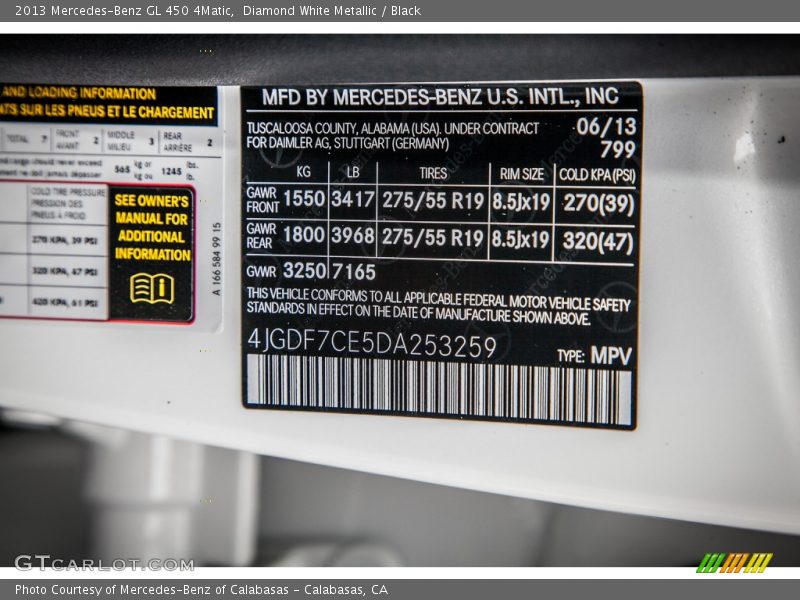 2013 GL 450 4Matic Diamond White Metallic Color Code 799