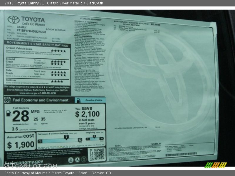 Classic Silver Metallic / Black/Ash 2013 Toyota Camry SE