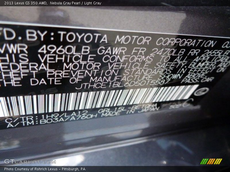 Nebula Gray Pearl / Light Gray 2013 Lexus GS 350 AWD