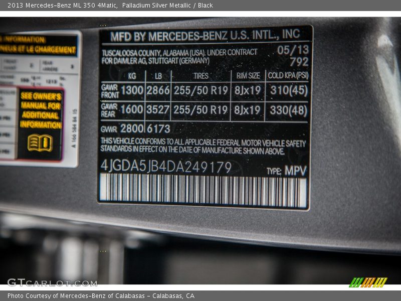 2013 ML 350 4Matic Palladium Silver Metallic Color Code 792