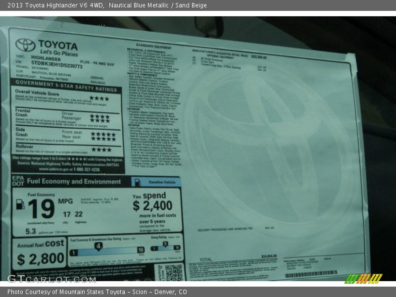 Nautical Blue Metallic / Sand Beige 2013 Toyota Highlander V6 4WD