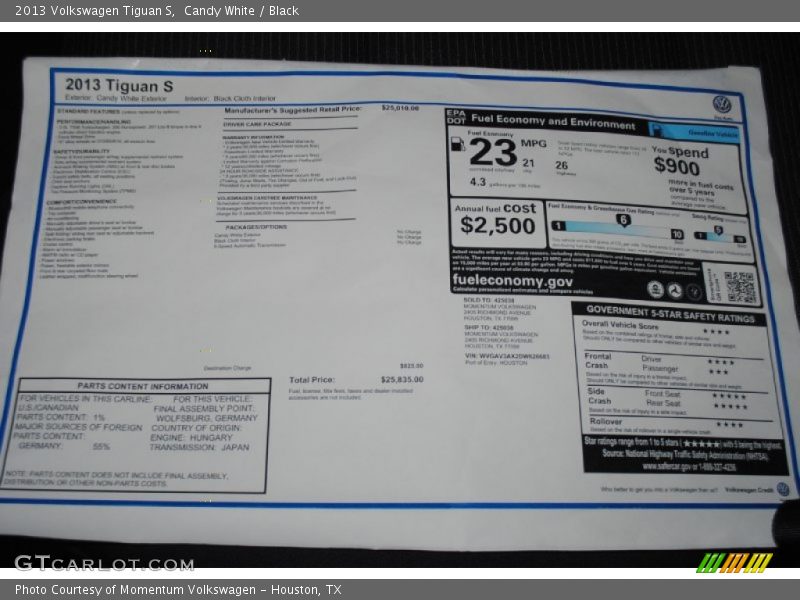 Candy White / Black 2013 Volkswagen Tiguan S
