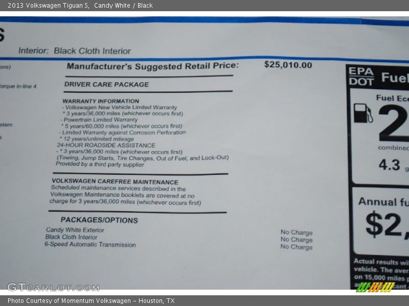 Candy White / Black 2013 Volkswagen Tiguan S