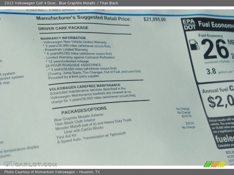 Blue Graphite Metallic / Titan Black 2013 Volkswagen Golf 4 Door