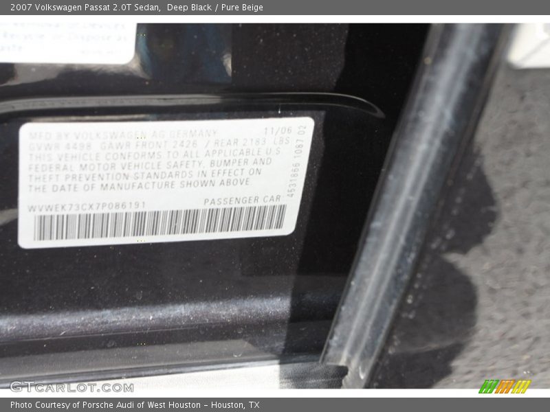 Deep Black / Pure Beige 2007 Volkswagen Passat 2.0T Sedan