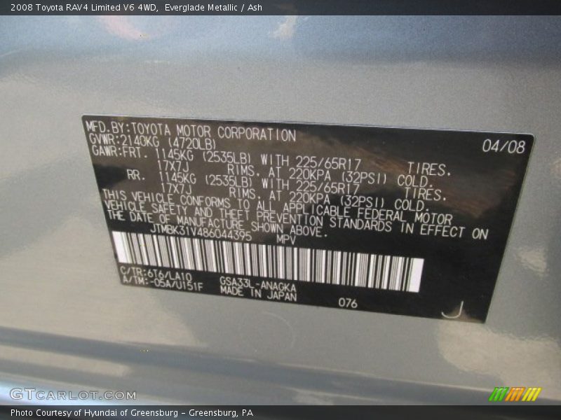 Everglade Metallic / Ash 2008 Toyota RAV4 Limited V6 4WD