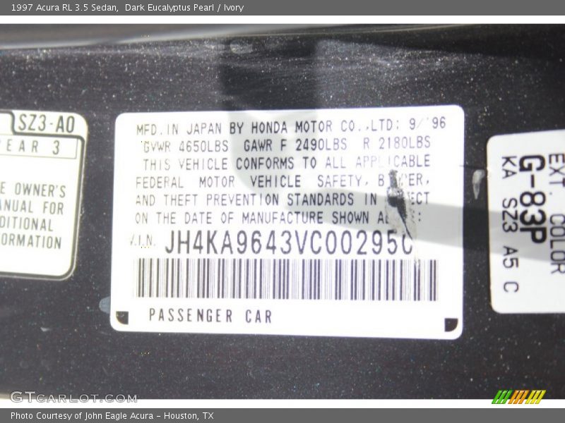 1997 RL 3.5 Sedan Dark Eucalyptus Pearl Color Code G83P