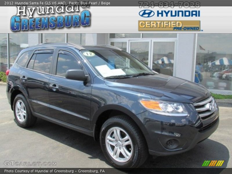 Pacific Blue Pearl / Beige 2012 Hyundai Santa Fe GLS V6 AWD