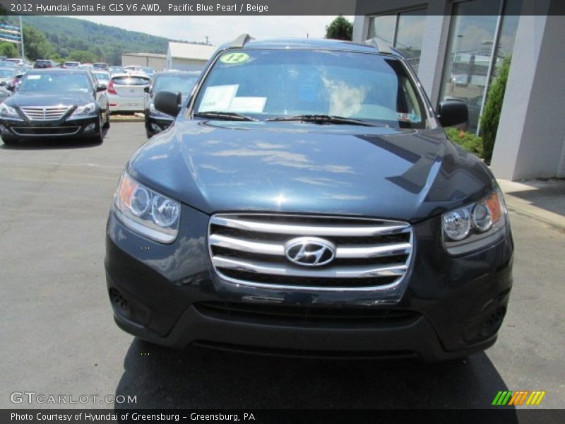 Pacific Blue Pearl / Beige 2012 Hyundai Santa Fe GLS V6 AWD