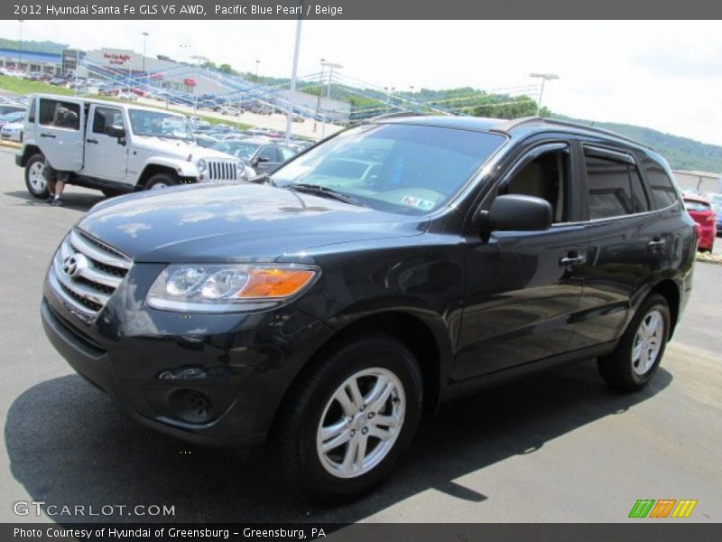 Pacific Blue Pearl / Beige 2012 Hyundai Santa Fe GLS V6 AWD