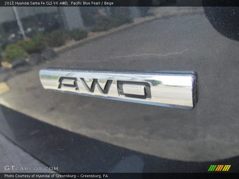 Pacific Blue Pearl / Beige 2012 Hyundai Santa Fe GLS V6 AWD