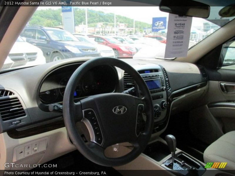 Pacific Blue Pearl / Beige 2012 Hyundai Santa Fe GLS V6 AWD