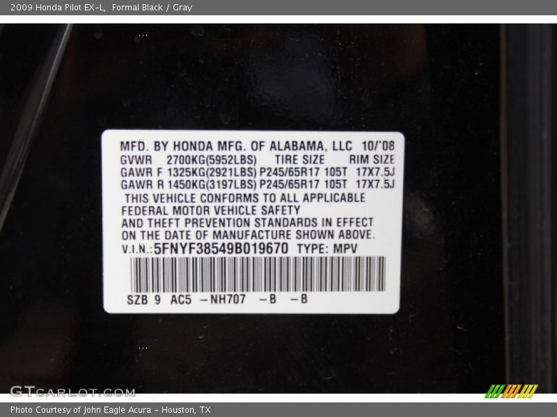 Formal Black / Gray 2009 Honda Pilot EX-L
