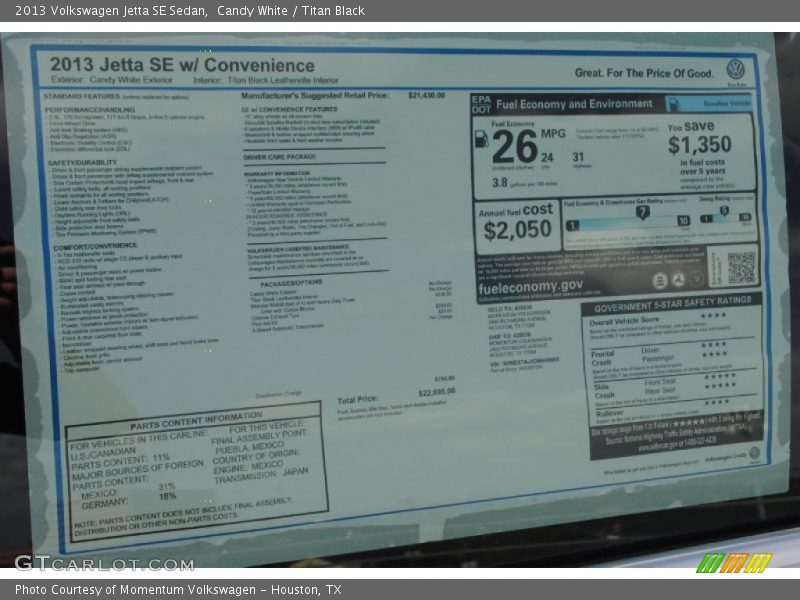 Candy White / Titan Black 2013 Volkswagen Jetta SE Sedan