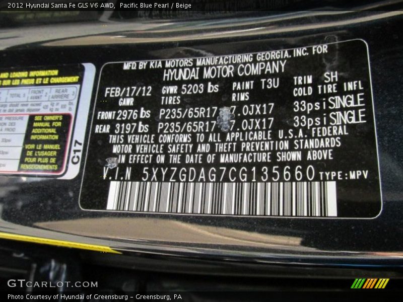 Pacific Blue Pearl / Beige 2012 Hyundai Santa Fe GLS V6 AWD