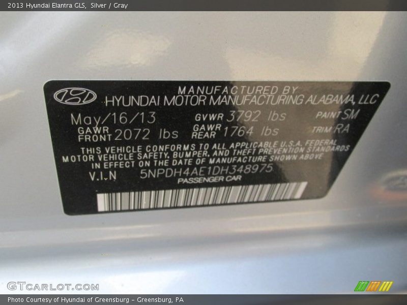 Silver / Gray 2013 Hyundai Elantra GLS
