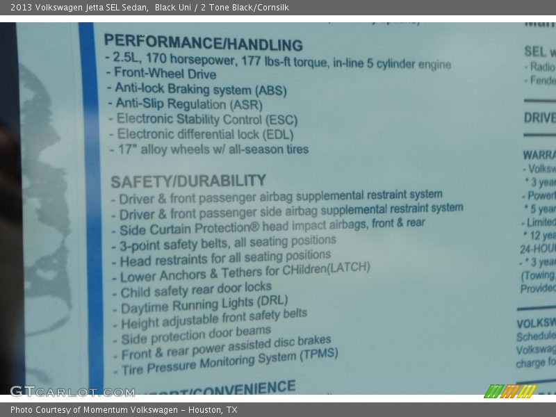 Black Uni / 2 Tone Black/Cornsilk 2013 Volkswagen Jetta SEL Sedan