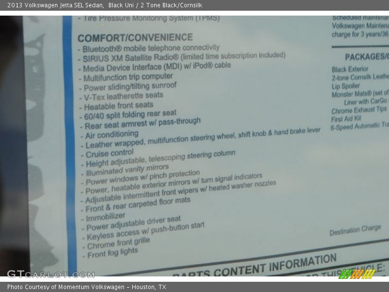 Black Uni / 2 Tone Black/Cornsilk 2013 Volkswagen Jetta SEL Sedan