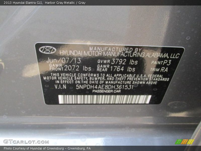 Harbor Gray Metallic / Gray 2013 Hyundai Elantra GLS