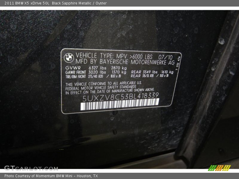 Black Sapphire Metallic / Oyster 2011 BMW X5 xDrive 50i