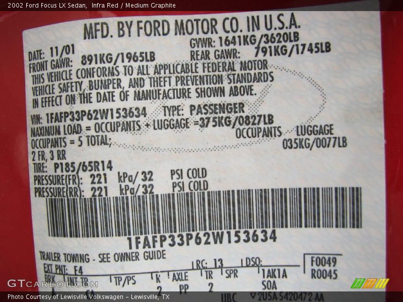 Infra Red / Medium Graphite 2002 Ford Focus LX Sedan