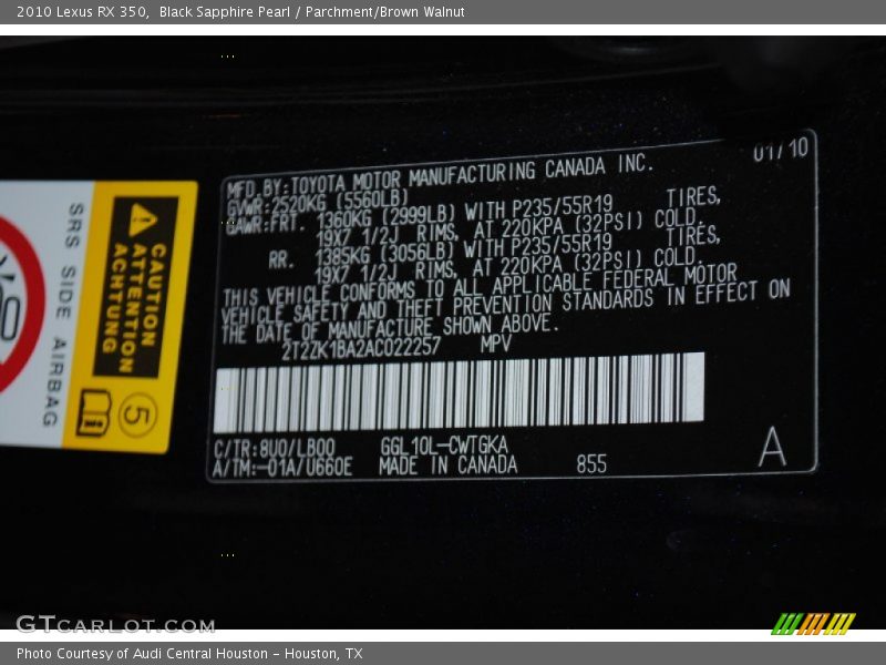 Black Sapphire Pearl / Parchment/Brown Walnut 2010 Lexus RX 350