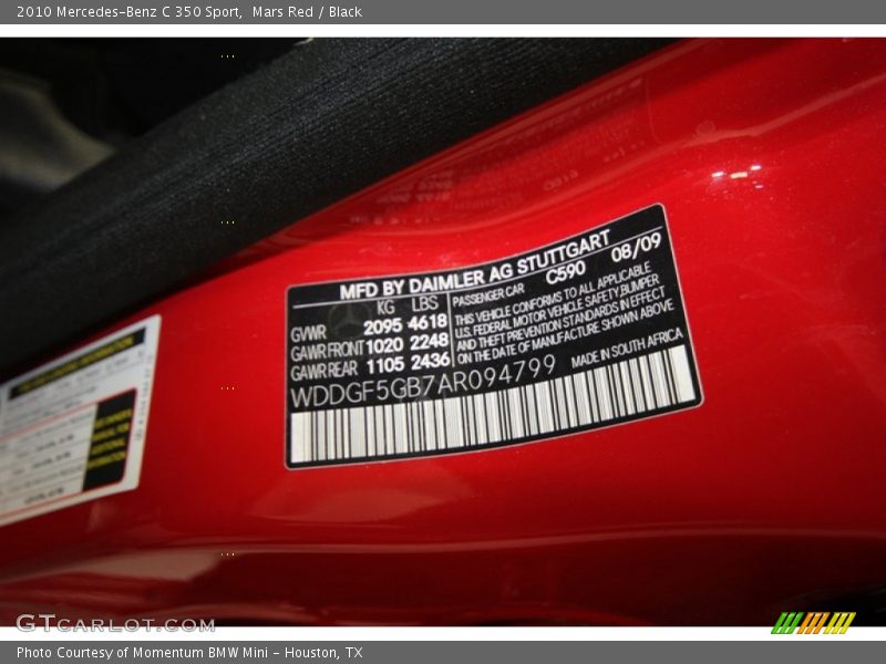 Mars Red / Black 2010 Mercedes-Benz C 350 Sport