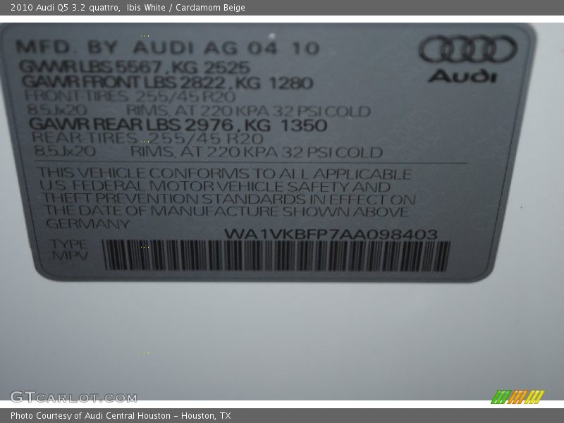 Ibis White / Cardamom Beige 2010 Audi Q5 3.2 quattro