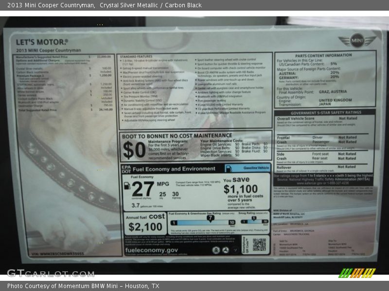 Crystal Silver Metallic / Carbon Black 2013 Mini Cooper Countryman