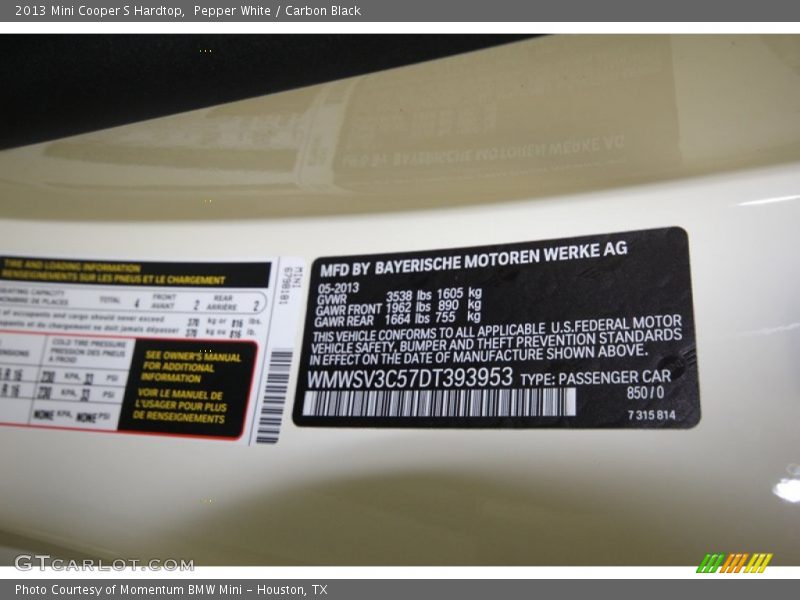 Pepper White / Carbon Black 2013 Mini Cooper S Hardtop