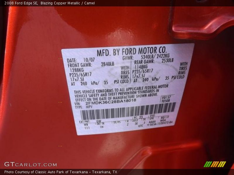 Blazing Copper Metallic / Camel 2008 Ford Edge SE
