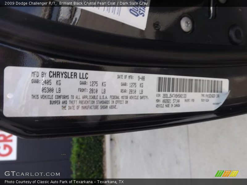 Brilliant Black Crystal Pearl Coat / Dark Slate Gray 2009 Dodge Challenger R/T