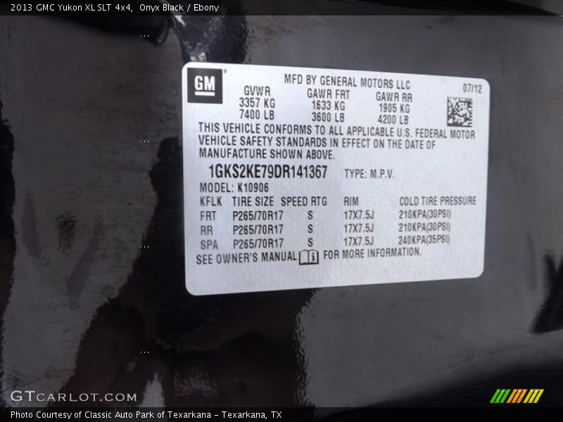 Onyx Black / Ebony 2013 GMC Yukon XL SLT 4x4