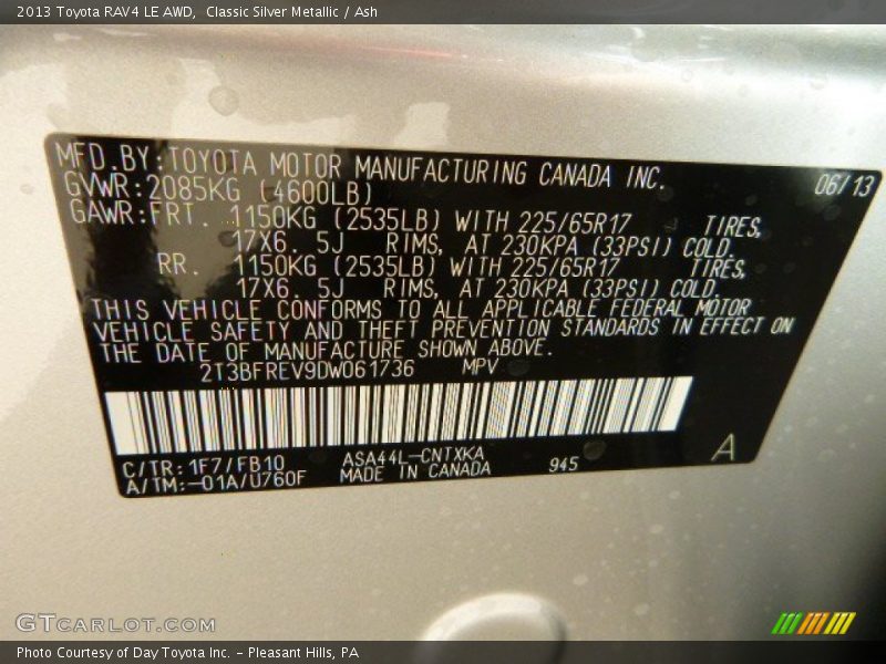 Classic Silver Metallic / Ash 2013 Toyota RAV4 LE AWD