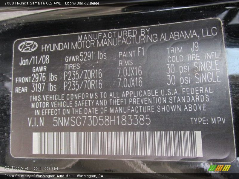 Ebony Black / Beige 2008 Hyundai Santa Fe GLS 4WD