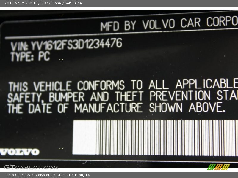 Black Stone / Soft Beige 2013 Volvo S60 T5