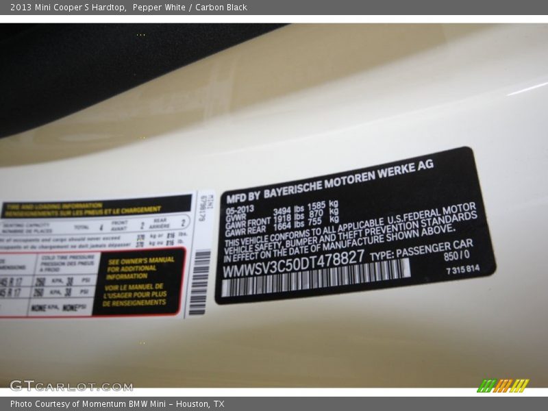 Pepper White / Carbon Black 2013 Mini Cooper S Hardtop
