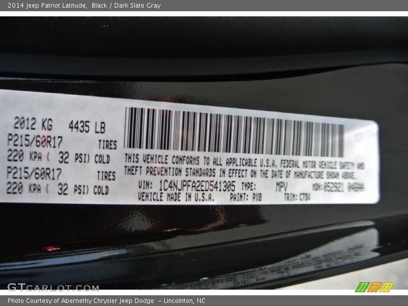 Black / Dark Slate Gray 2014 Jeep Patriot Latitude
