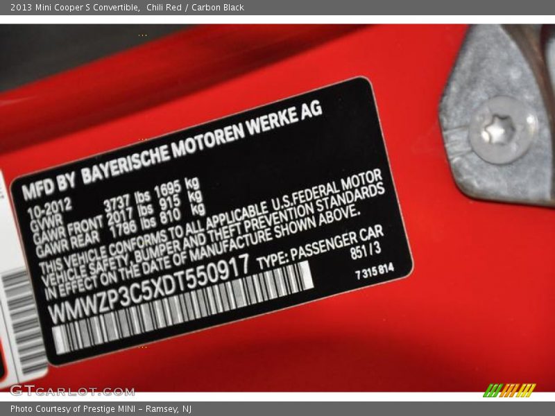 Chili Red / Carbon Black 2013 Mini Cooper S Convertible