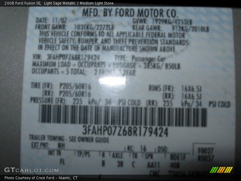 2008 Fusion SE Light Sage Metallic Color Code NH